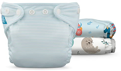 Charlie Banana Pannolini riutilizzabili in stoffa con inserti, pannolini tascabili lavabili con bottoni a pressione, taglia neonato per neonati, Ocean Voyage, confezione da 3