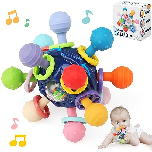 LEADSTAR Beißring Baby Beißspielzeug, Babyrassel Baby Spielzeug ab 3 6 monate, Zahnungshilfe Silikon Spielzeug Montessori Baby Rassel Sensorik Babyspielzeug Motorikspielzeug Geschenk 3 6 9 12 Monate