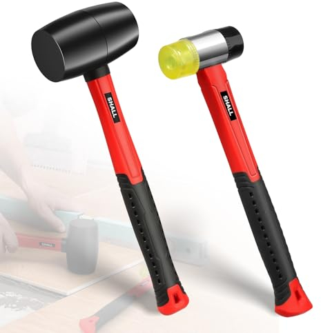 SHALL Juego de martillos de goma de 2 piezas, mazo de goma de 16 oz y mazo suave de doble cara de 40 mm, mango de fibra de vidrio a prueba de golpes con agarre acolchado