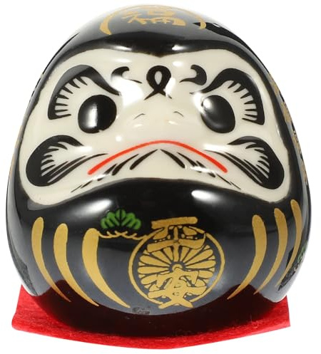 Amosfun Figurine Japonaise de Voeu en Céramique 1 Pièce Décoration De Maison Et Bureau Ornement Fengshui Oeuf de Voeu Noir Cadeau D'Artisanat