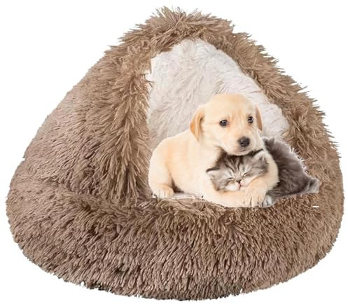 SHJOEE Fluffig hund kattbädd snäckformad 50cm husdjurssoffa varm husdjur cushio mjuk fuskpäls husdjurssäng tvättbar plysch hund katt korg mjuk gosig säng för inomhussömn