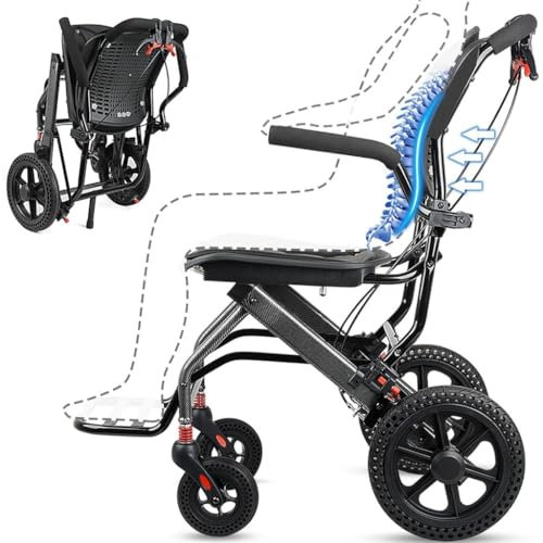 Rollstuhl Faltbar Leicht, Faltbarer Transportrollstuhl ergonomischer Aluminium-Rollstuhl Ultraleichter Transit für Ältere Menschen von Fluggesellschaften zugelassen
