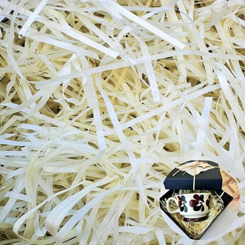 300 g de matériau de remplissage, en laine de bois, pour décorer des paniers cadeaux, plusieurs options de couleurs et combinaisons plus riches, matériau d'emballage multicolore (crème)