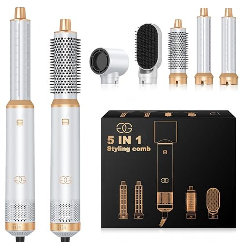 Airstyler 5-in-1, Multifunktionaler Hairstyler Set mit Warmluftbürste, Ionen Föhn, Professioneller Haar styler, Lockenstab Automatisch, Volumen Föhnbürste, Glätten und Locken, Zum Styling