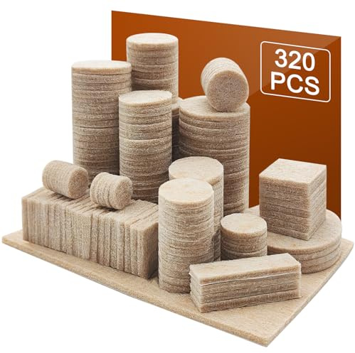 320 Pack, Furniture Pads, Felt Furniture Pads, Premium Beige Felt Anti Scratch Floor Protector for Chair Legs Cabinet Doors, Sliders for Hardwood Floors, Self Adhesive Cabinet Bumper, Multi Size Stick