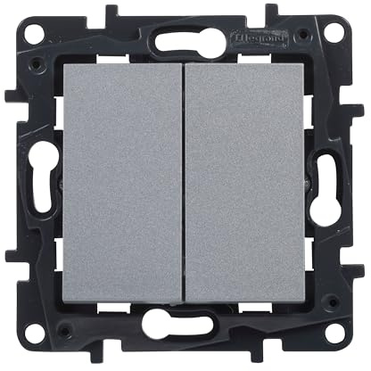 LEGRAND Interruptor o Conmutador Doble componible 10AX para instalación empotrada, Gama Niloé Step, Color Aluminio, 398228