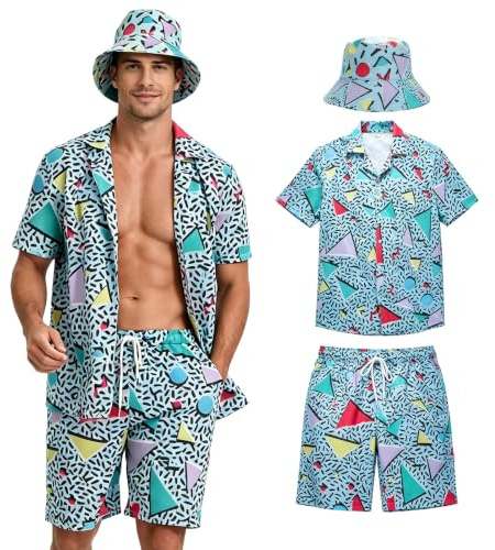 HZVRTN 80-tal maskeradklänning män hiphop t-shirts och shorts set, 3 st retro 80-tal 90-tal hip-hop sportkläder, skaldräkt herr maskeraddräkt för strandfest, musikfestival, karneval, disco