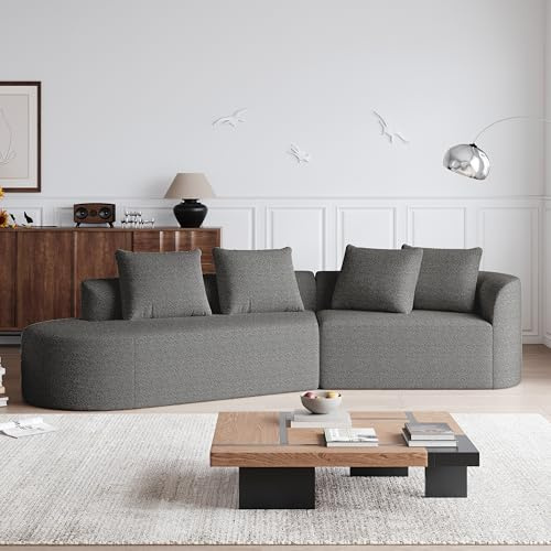 Arhatreya 4-sitsig L-formad soffa, stoppad soffa, modern soffa, 4-sitsig soffa med 4 kuddar, utan montering, hörnsoffa för vardagsrum, sovrum, buros, gästrum, chenille, mörkgrå