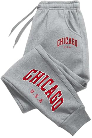 Generisch Pantalones de chándal holgados para hombre, transpirables, de corte regular, para el tiempo libre, para otoño e invierno, pantalones de chándal clásicos Harajuku con estampado de letras