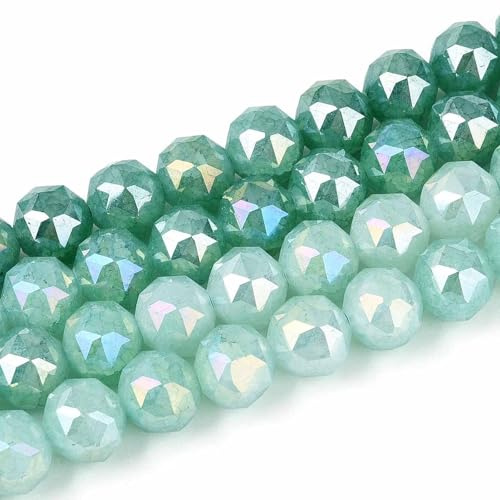 Fashewlery - 2 fili di perle sfaccettate rotonde in vetro elettroplaccato, acquamarina media, 10 mm, per braccialetti, collane, bigiotteria fai da te e progetti artigianali, circa 41-42 pezzi/filo