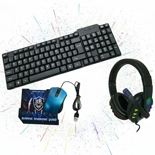 Yasta Kit Completo K50 Gaming Tastiera Mouse Cuffie RGB e Tappetino - Tastiera Layout Italiano, Mouse Ottico, Cuffie Gaming Con Microfono e Mousepad Antiscivolo - Set 4 in 1 Per PC USB