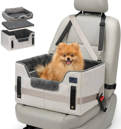Veehoo 2-in-1 Dog Car Seat & Pet Bed, Portable Dog Booster Car Seats for Medium Small Dogs, Travel Cars Seat with Safety Leash, Non-Slip Bottom & Removable Washable Cover