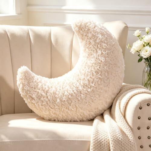 Guaginmy Mondnkissen, Beige Mondnform Kissen Kuschelkissen, Niedlich Zierkissen Aesthetic, Plüsch Moon Throw Pillow für Wohnzimmer Sofa Kind Schlafzimmer Bett, Geschenk 33 cm