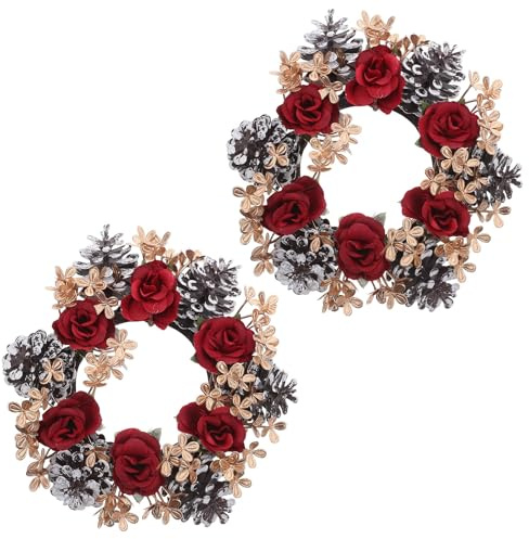 2pcs Christmas Candle Holder Wreath Ring, 8cm Inner Diameter Plastic