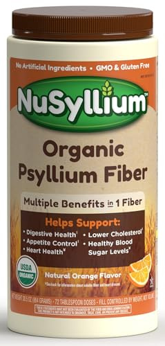 NuSyllium Psyllium Husk Powder, USDA Organic, 30.5 Oz, Dietary Fiber Supplement with Brown Sugar, Helps Digestive Health* Natural Orange, 72 Servings