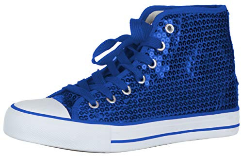 Brandsseller Zapatillas de Mujer con Lentejuelas Brillantes – De caña Media con Cordones, cómodas y Modernas para Diario y Fiesta – Azul