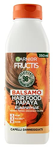 GARNIER Fructis Balsamo Riparatore Per Capelli Danneggiati, Papaya Riparatrice, Unscented, 350 Millilitro