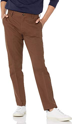 Amazon Essentials Herr Slim-Fit Skrynkelbeständig platt framsida Chino-byxa, brun, 33 B x 30 L