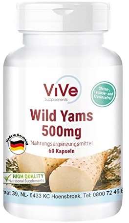 Yamswurzel-Extrakt 500 mg - 60 Kapseln Wild Yams mit 20% Diosgenin- hochdosiert und vegan - Dioscorea villosa | Qualität aus Deutschland von ViVe Supplements