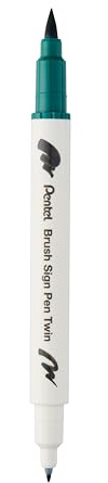 Pentel Brush Sign Pen Twin SESW30C fiberpenna, 2 borstliknande spetsar, mörkgrön (1 styck)
