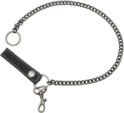 Metallkette/Karabinerkette/Sicherheitskette/Kette für Geldbörse, Bikerbörse, Kellnerbörse mit Karabinerhaken und Lederschlaufe in Grau