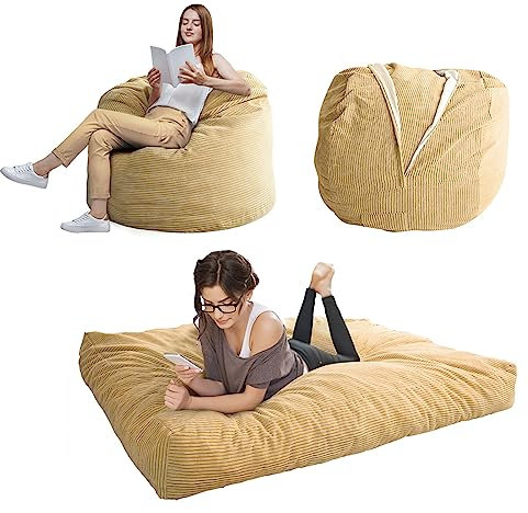 MAXYOYO Sitzsack-Stuhl – umwandelbarer Stuhl, lässt Sich vom Sitzsack zum Bett zusammenklappen – großes Sofa mit weichem Mikrofaserbezug, Perfekter Lounge- oder Gaming-Stuhl, Kamel – Königin