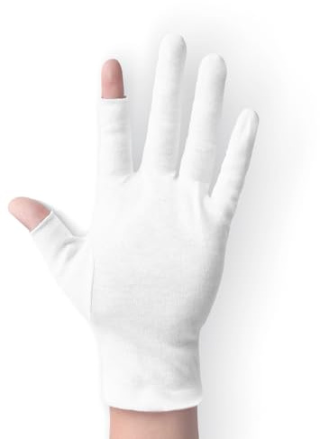 ANSMIO 2 Pairs Cotton Gloves Touchscreen, White Gloves for Dry Hands, Cotton Gloves for Sleeping, Moisturizing Night Gloves, White Gloves 100% Cotton, Size M (2 Pairs)