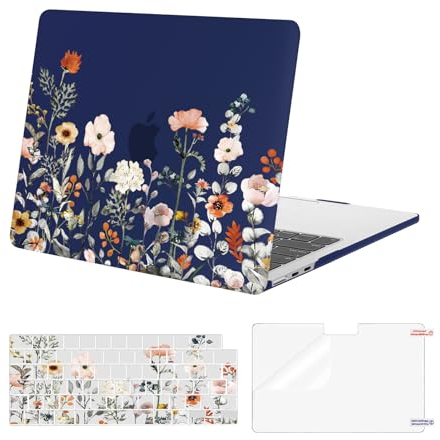 MOSISO Kompatibel mit MacBook Air 13 Zoll Hülle M4 M3 M2 2025 2024-2022 A3240 A3113 A2681, Gartenblumen Hartschale Schutzhülle für MacBook Air 13,6“ & Tastaturabdeckung & Bildschirmschutz, Blau