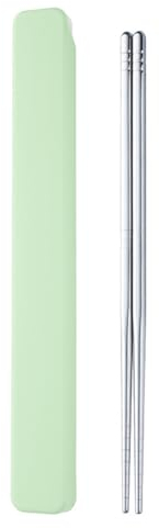 Bacchette riutilizzabili con custodia, 304 l, in acciaio inox, da viaggio, bacchette giapponesi cinesi coreane per Bento Box, picnic, ufficio, lavabili in lavastoviglie, 22,9 cm, verde