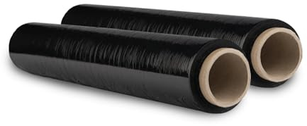 MERCURY TEXTIL- Film Transparente o Negro para Embalar, Flexible y Resistente 50cm x 200metros, 23 micras de Espesor. Embalaje Industrial, Envíos, Mudanzas, Palets. (Negro, 2 Rollos)