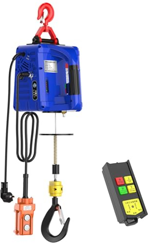 guoyjmm Polipasto Eléctrico 500KG, 1500W Montacargas Eléctrico para Elevación, 3 en 1 Cabrestante Eléctrico Portátil con Remoto Inalámbrico para casa garajes almacenes, 5M/Min, Eslinga de 7.6m