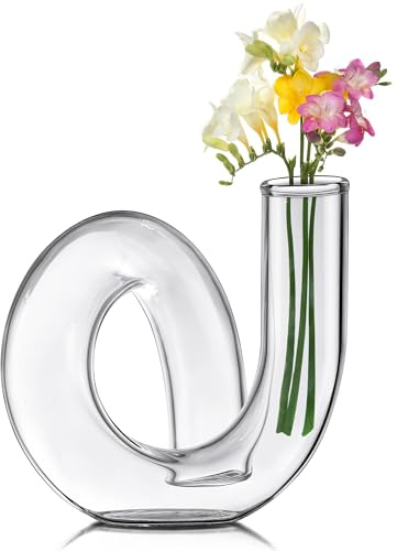Joeyan Handgefertigte Kleine Deko Vase,12CM Transparent Blumenvasen für Trockenblumen Pampasgras Einzelne Rose,Bunt Glasvasen Desktop, Modern Geometrische Aesthetic für Wohnzimmer Tischdeko Zimmer
