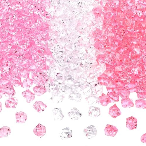 SUNNYCLUE 300Pcs 3 Colors Crystal Vase Filler Pink Ice Decor Filler Acrylic Transparent Nugget Faux Diamond Ice Rock Cube Imitation Gems No Hole Crystals Fillers for Vase Party Home Centerpieces Decor