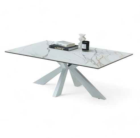 NOAH Couchtisch in Marmor Optik, Weiß - Moderner Sofatisch mit Keramikplatte und Metallgestell - 110 x 40 x 70 cm (B/H/T)