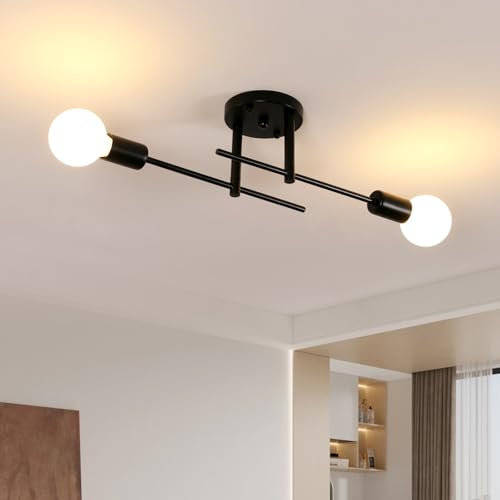 Comely Kronleuchter Schwarz Deckenlampe Vintage, 2 Flammige E27 Industrie Deckenleuchte, Sputnik Kronleuchter für Küche, Schlafzimmer, Esszimmer, Flur