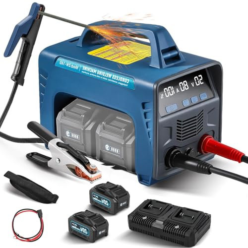 HLGKBY Cordless Welding Machine Portable, LED Display, MMA ARC 160A Battery Powered Welder Machine with 2 x Battery, Digital IGBT Inverter Stick Welder, Hot Start Portable Stick/Flux Core Welder