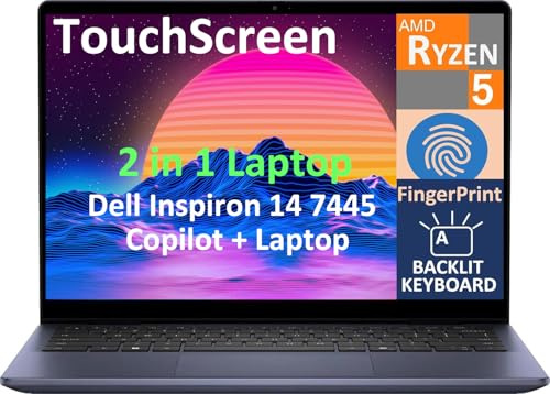 Dell 2026 Inspiron 14 7445 2-in-1 Business Laptop, 14.0 Touchscreen IPS FHD+ Display (AMD Ryzen 5 8640HS, 32GB DDR5, 512GB SSD, AI Copilot, Backlit KYB, Fingerprint, WiFi 6E, BT 5.3, Win 11 Pro)