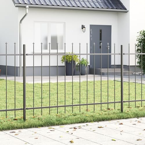vidaXL Recinzione da Giardino con Punta a Lancia Grigia, 170 x 3,4 x 150 cm. Barriera Metallica per Esterni, Resistente e antiruggine. Perfetta per Aree rettangolari, Limiti industriali, e Come Divi