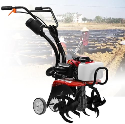 Motocoltivatore a benzina da giardino, coltivatore per aratura, coltivatore per terreni agricoli e da giardino, coltivatore portatile a benzina per prato e terreno, motozappa e motocoltivatore.