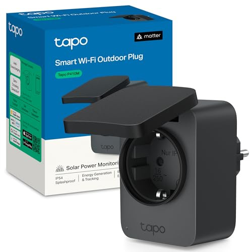 Tapo P410M WLAN Outdoor Steckdose, Smart Home Plug mit Stromzähler, IP54, funktioniert mit Alexa, Google Assistant, Siri, SmartThings & Matter, Fernsteuerung, Zeitplan, 2,4 GHz WLAN, 3680W/16A