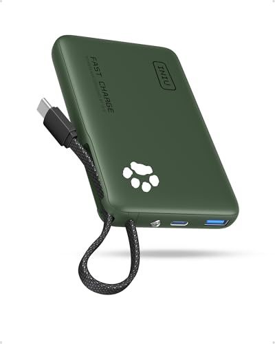 INIU 45W Fast Charging Tablet Portable Charger, Smaller 10000mAh Power Bank | Flight-Safe, Built-in USB C Cable, Flashlight, Battery Phone Pack for Tablet, iPad, iPhone 18 17 16, Samsung S26 etc, Green