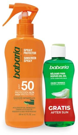 Babaria - Protector Solar 50 en Spray + After sun | Sunscreen SPF 50 | Resistente al Agua| Calma e Hidrata