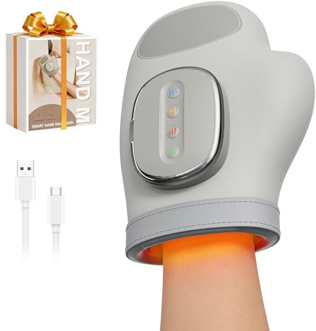Masajeador de Manos Eléctricos Inalámbrico con Calor y Compresión, 3 Modos, 5 Niveles, 3 Temperaturas, Masajeador Manos Artrosis, Relaja las Mano, Regalo para Hombres y Mujeres