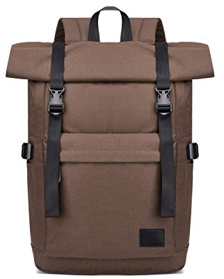 FANDARE Groß Rucksack für 15.6 Zoll Laptop Roll-Top Schultasche Schultasche Mädchen Junge Schulrucksack Herren Damen Rucksäcke zum Business Reise Schulranzen Daypacks Wasserdicht Braun