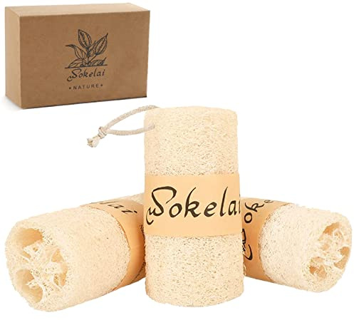Lot de 3 éponges de luffa bio naturelles pour nettoyer la peau, exfoliation de la peau, bain et soin du dos, spa, douche corporelle, soin quotidien de la peau