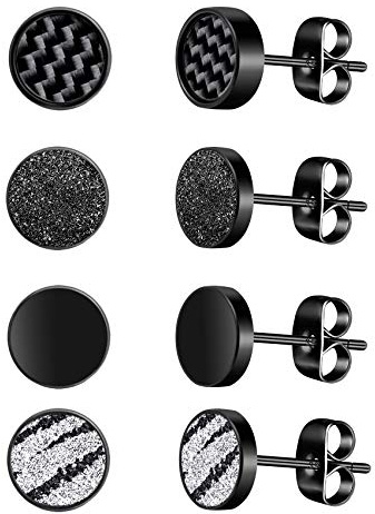 Limok 4 paia di orecchini da uomo in acciaio inox orecchini finto plug tunnel piercing orecchio tunnel traforato 8 mm nero in fibra di carbonio per uomo donna