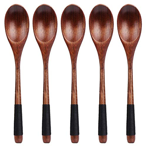 Coolty 5 Stück Umweltfreundliche Holzlöffel, Hölzerne Suppenlöffel, 22.5cm*4cm Japanischen/Koreanischen Stil Holz Reis Esslöffel (5 Stück)