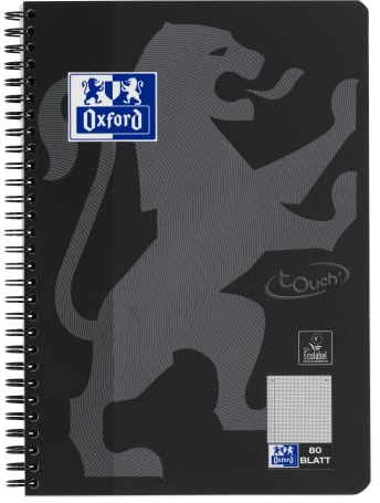 Oxford Touch Collegeblock B5 (17,6x25 cm) kariert mit Rand, 160 Seiten, schwarz, 1 Stück