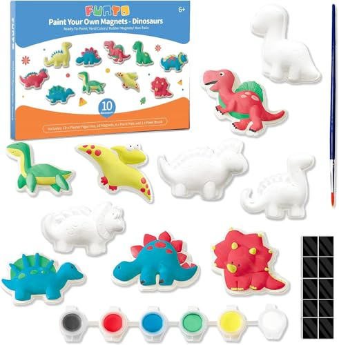 Funto Kit di pittura dinosauro bambini, Disegna le tue figurine con magnete, 27 set di arti e manualità, Ceramiche da dipingere, Progetti STEAM Attività creativa DIY