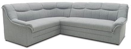 DOMO. collection Ecksofa Berlin, Zeitlose Eckcouch, 3 Sitzer rechts mit Schlaffunktion und Federkern-Polsterung, Sofa in L-Form, Couch, 205 x 250 x 89 cm, Silber